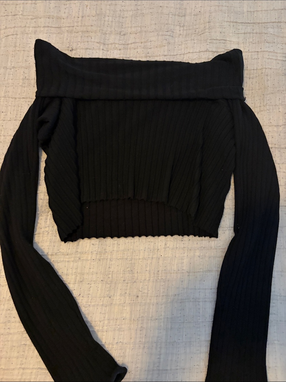 Garage Black Ribbed Off-the-Shoulder Crop Sweater